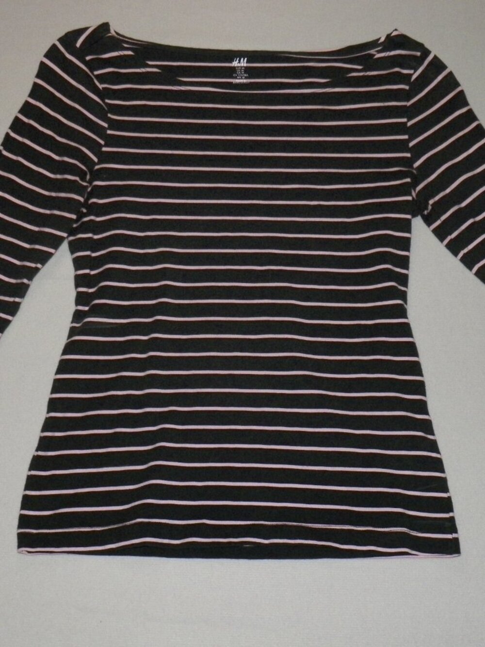 H&M Striped Boatneck Top - Black & Pink, Size M